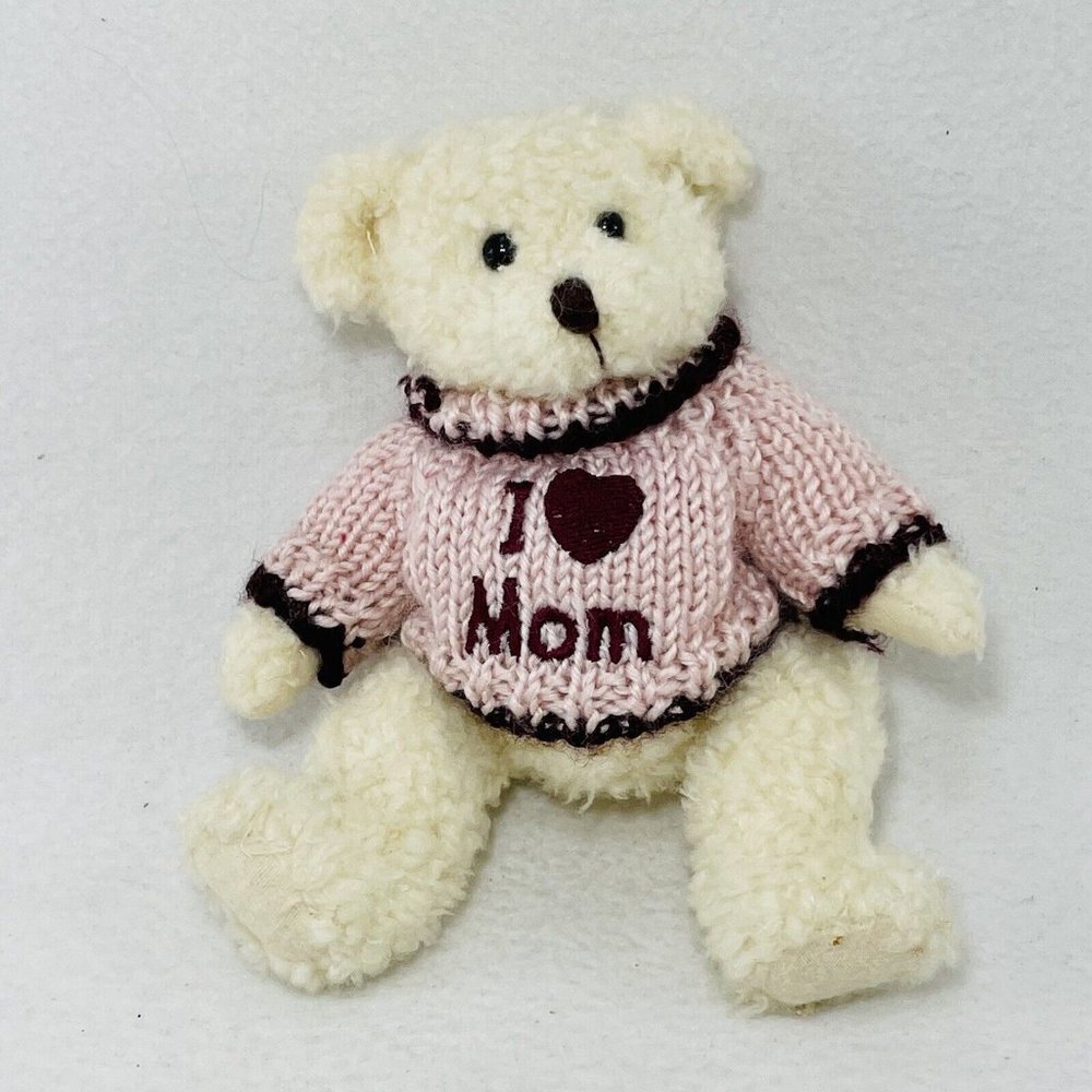 Vintage Berkeley I Love Mom Bear Plush 8” Mother Heart Pink Sweater Jointed 2000
